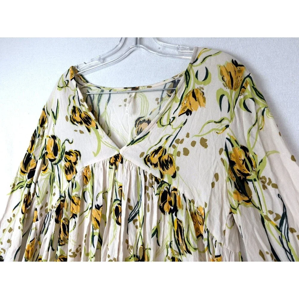Free People Womens Small Floral Blouse Bella Print Tunic Top Babydoll Romantic